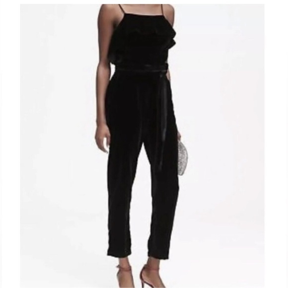 Banana Republic Pants - Banana Republic Crushed Velvet Spaghetti Strap Tie Waist Holiday Party Romper